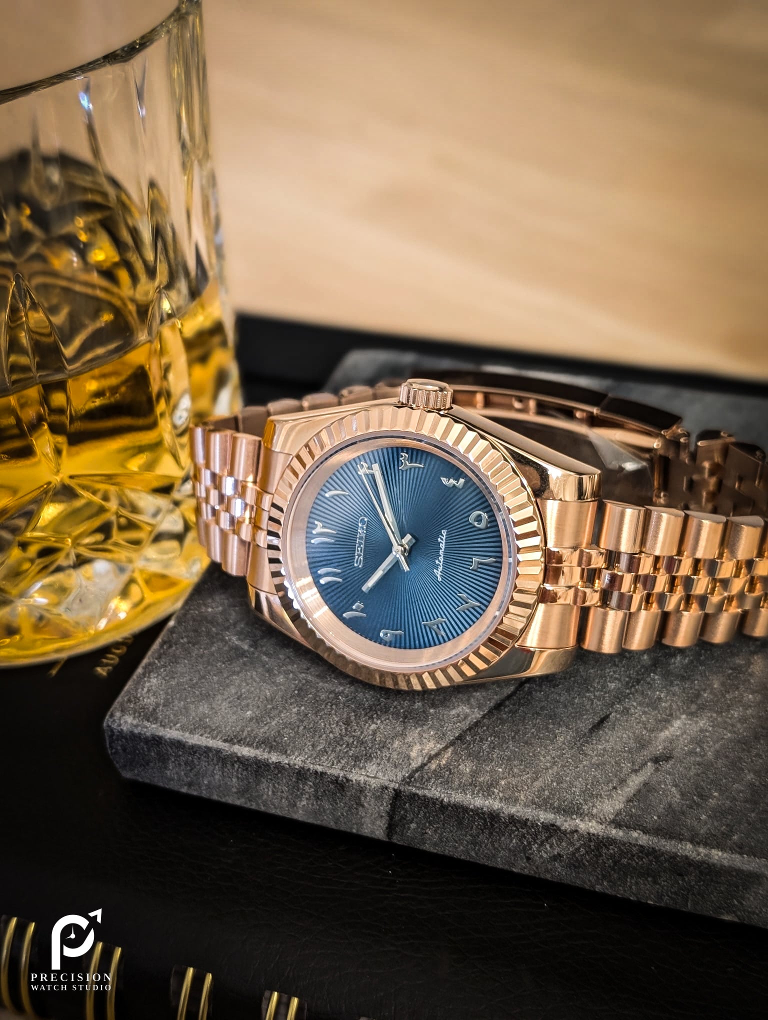 Date J Fluted - Arabic Sea Blue with Rose Gold