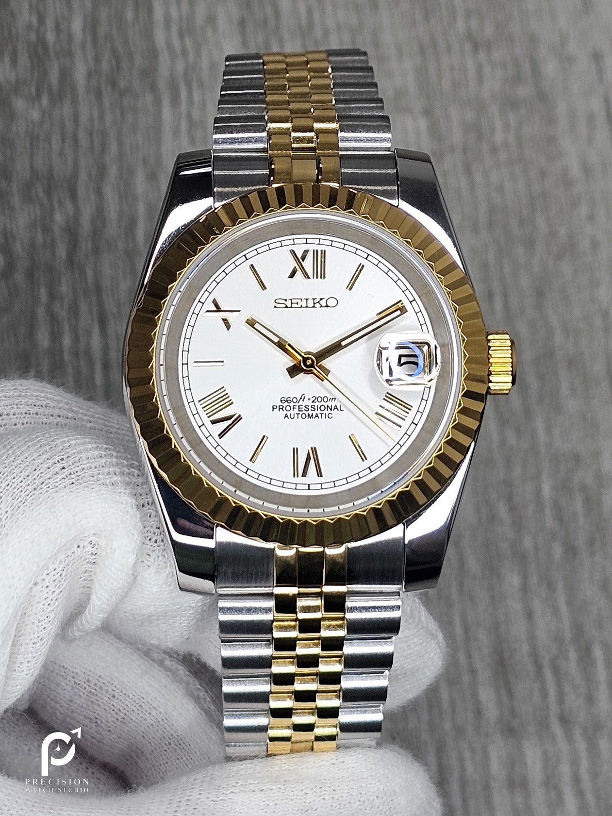 Date J Fluted - Roman Two-tone Bright