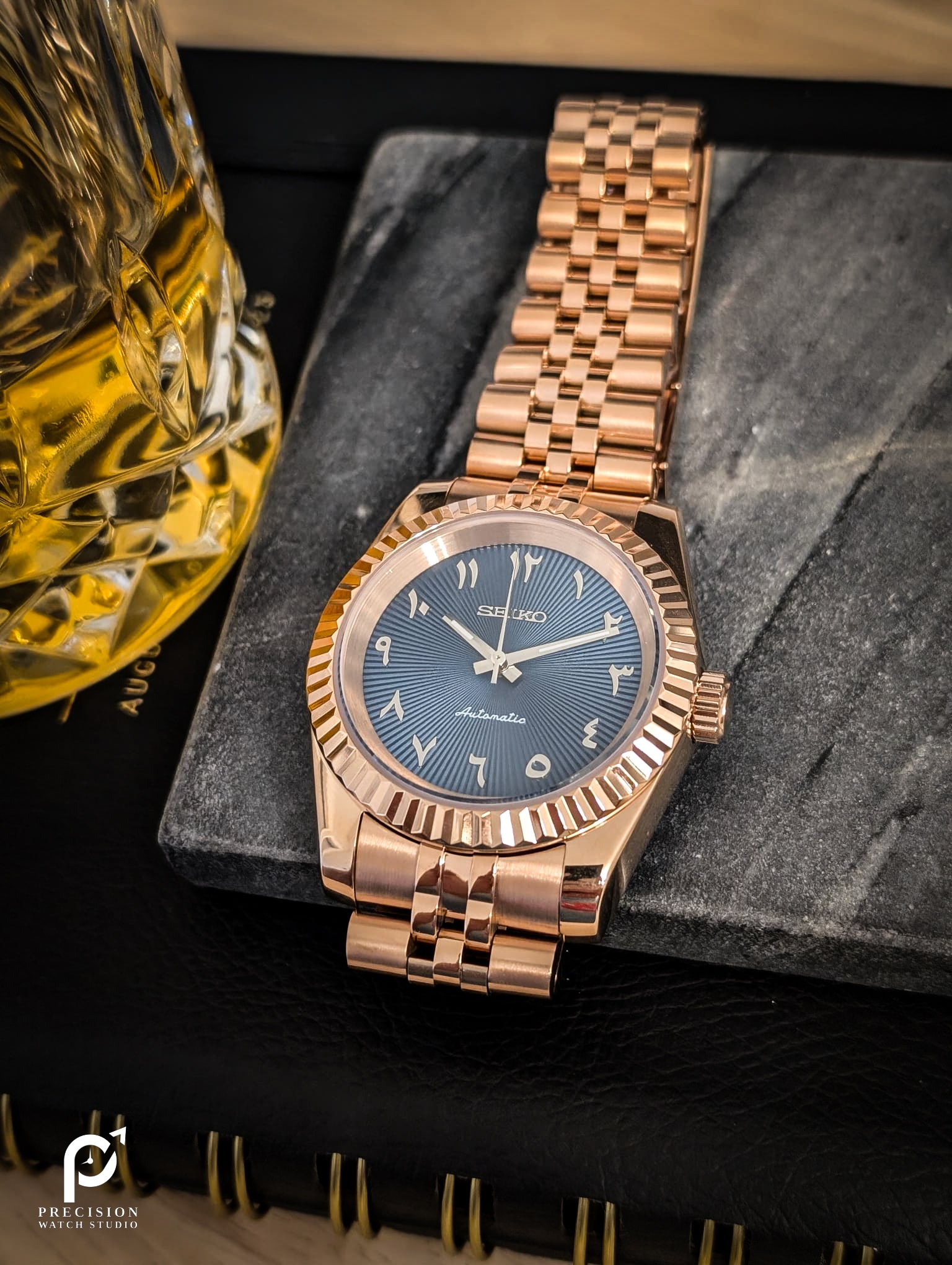 Date J Fluted - Arabic Sea Blue with Rose Gold