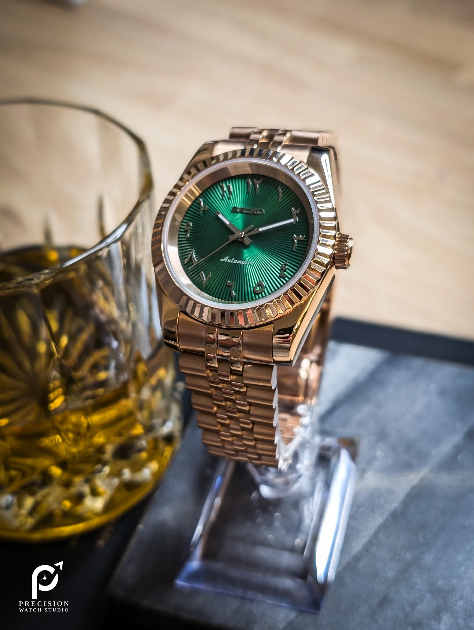 Date J Fluted - Arabic Deep Green with Rose Gold