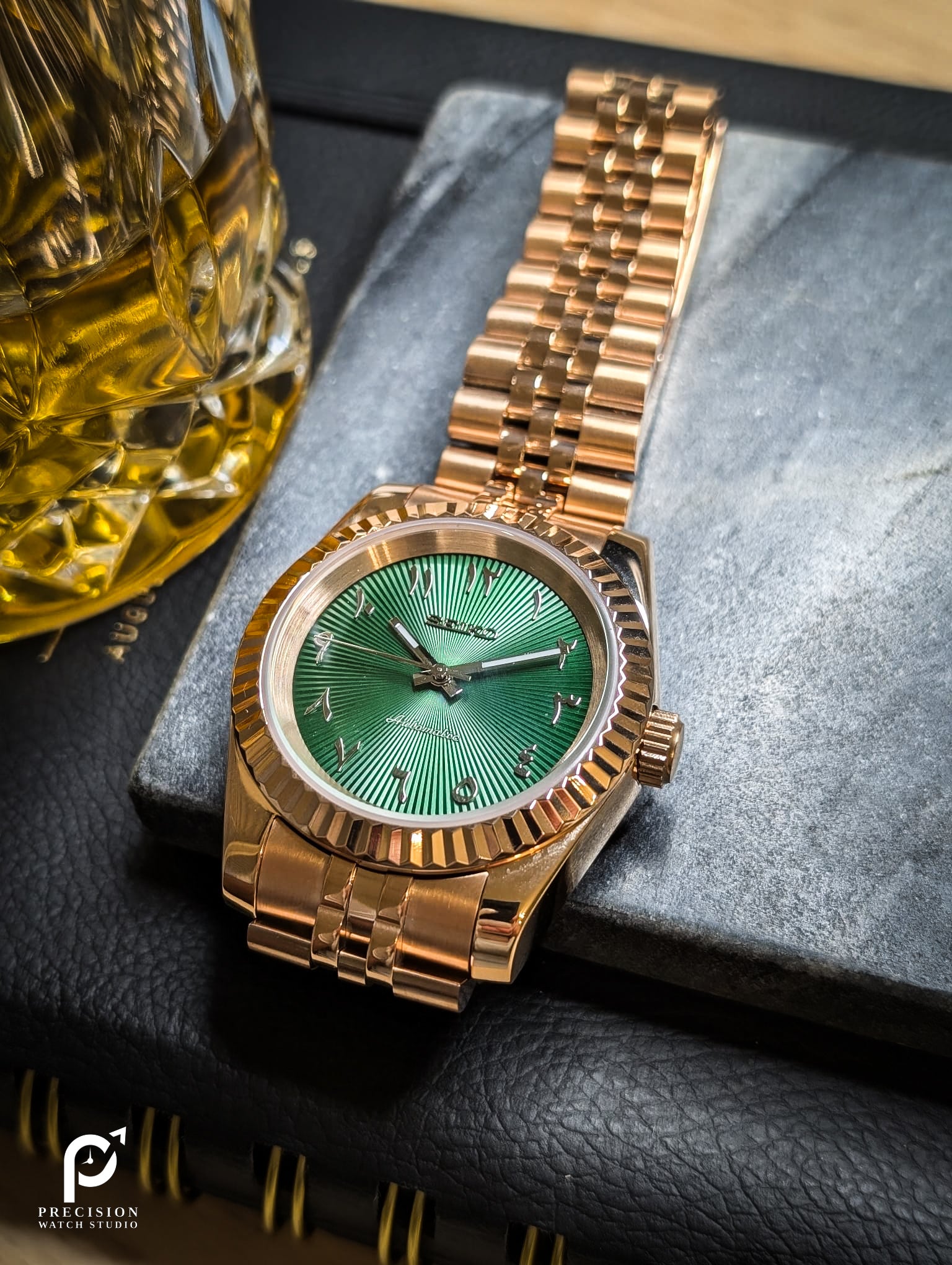 Date J Fluted - Arabic Deep Green with Rose Gold