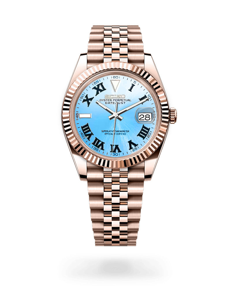 Date J Fluted - Wimbledon Ice Blue with Rose Gold