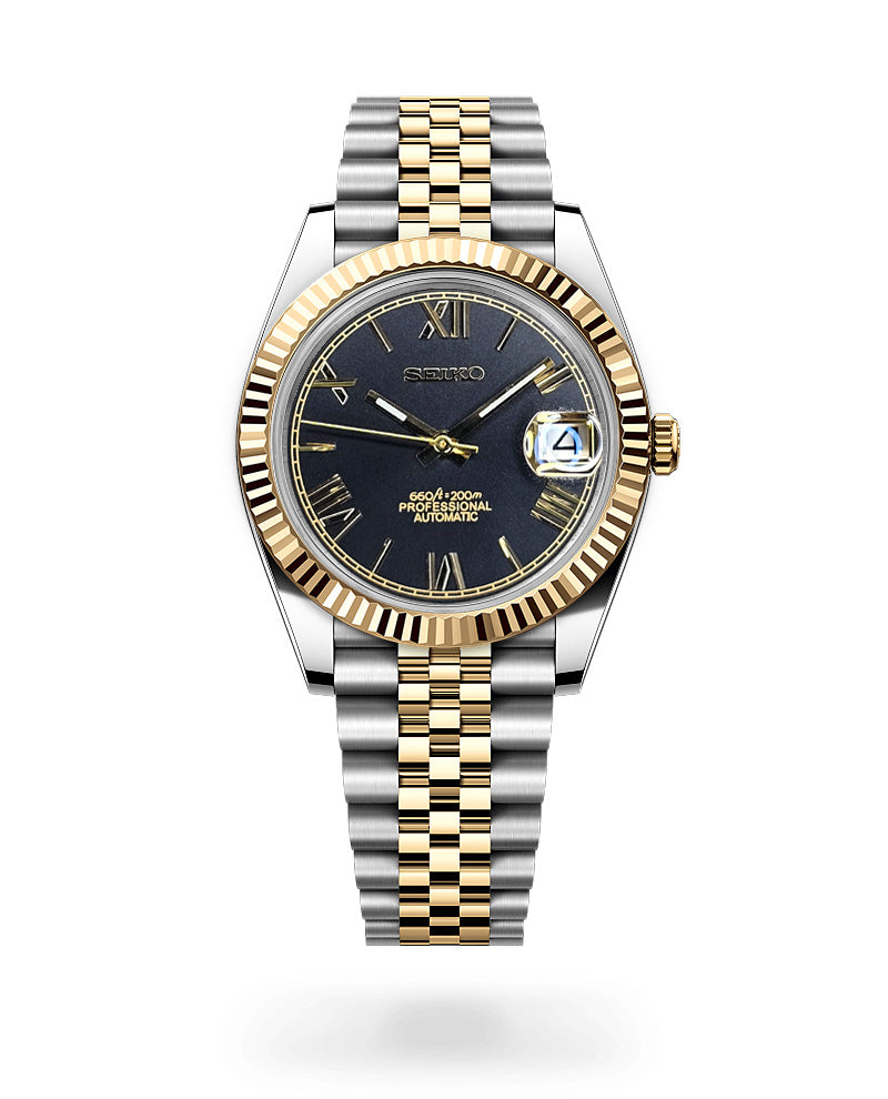 Date J Fluted - Roman Two-tone Black