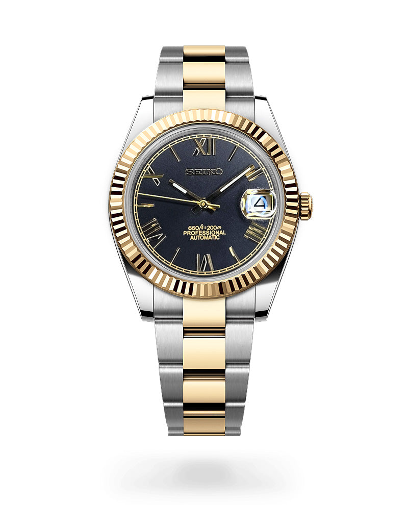 Date J Fluted - Roman Two-tone Black