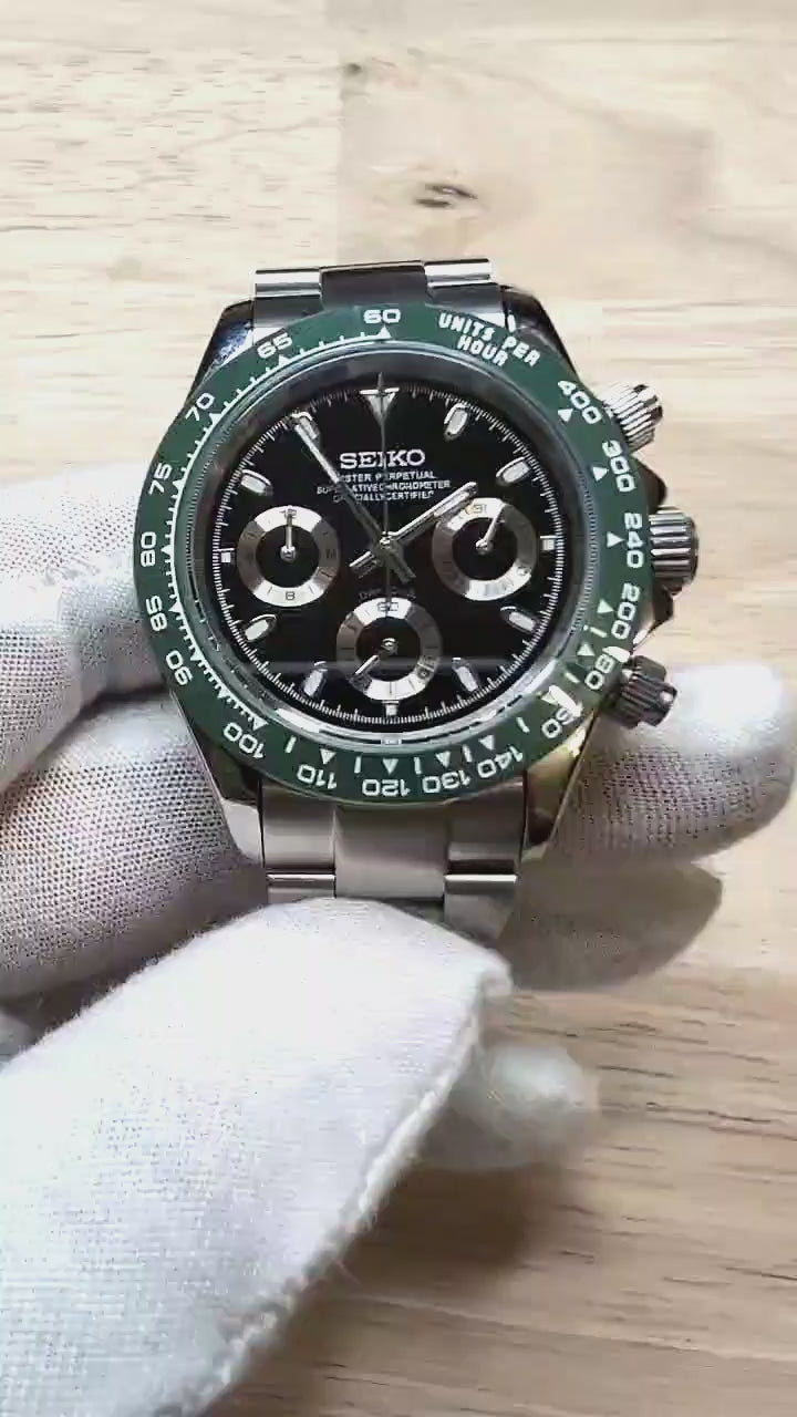 ☆☆jmkt2☆☆DAYTONA DT01‐E1 Seiko Mod Daytona All Black Speed Timer Panda – NeoLux Watch & Co